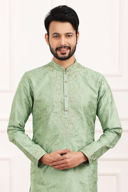 Art Banarasi Silk Kurta Pajama In Pista Green colour KP1230430 B