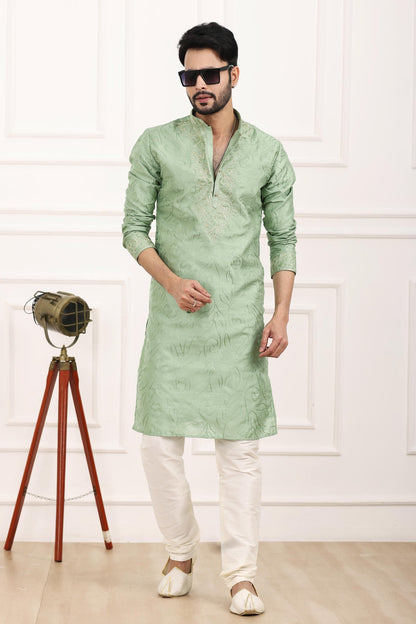 Art Banarasi Silk Kurta Pajama In Pista Green colour KP1230430 C