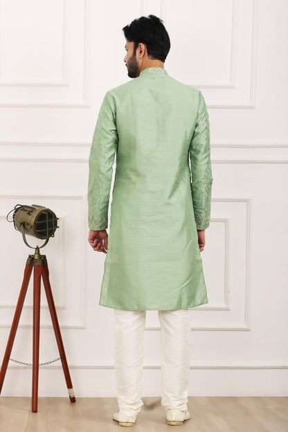 Art Banarasi Silk Kurta Pajama In Pista Green colour KP1230430 D