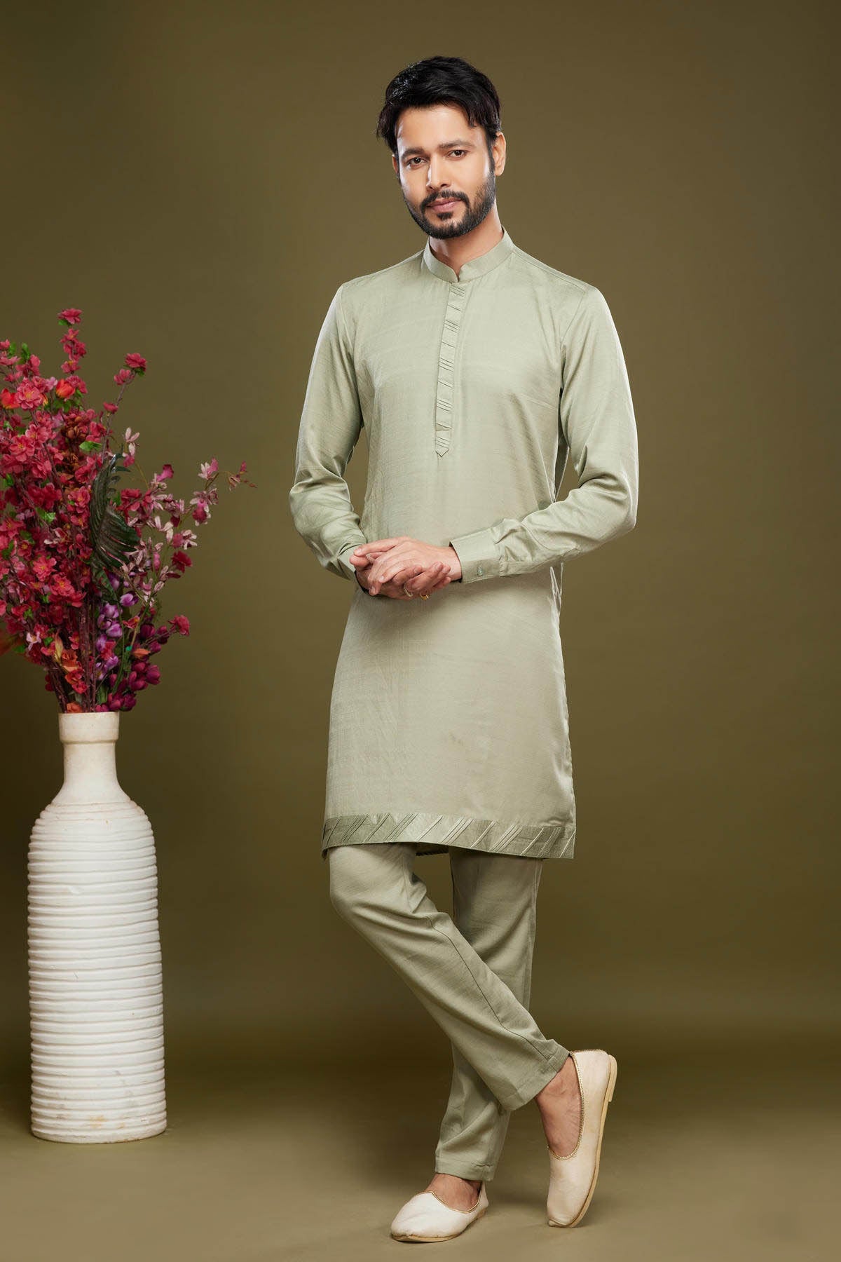 Art Banarasi Silk Kurta Pajama In Pista Green colour KP1230464 A