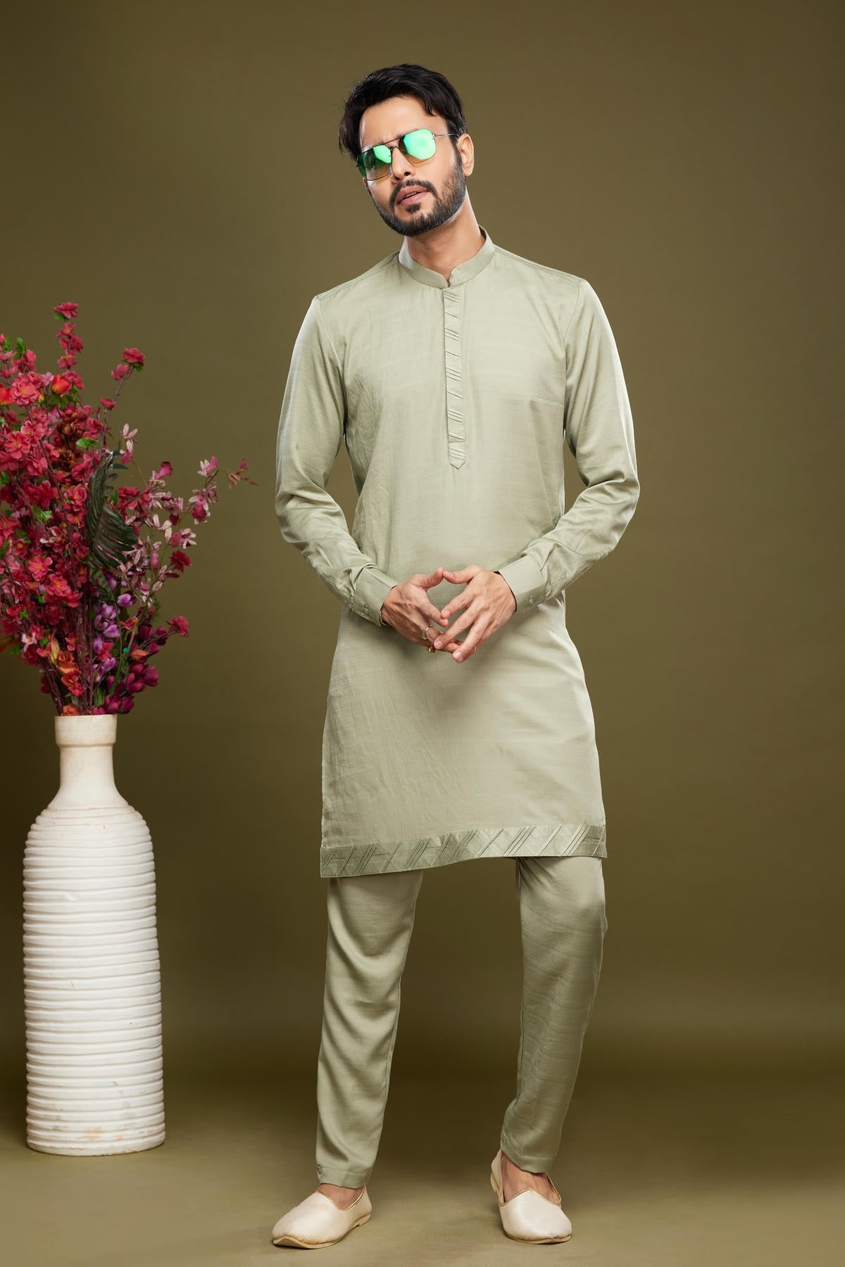 Art Banarasi Silk Kurta Pajama In Pista Green colour KP1230464 B