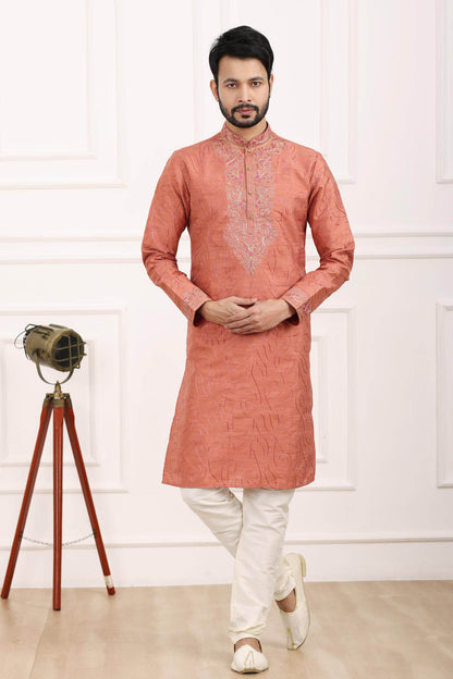 Art Banarasi Silk Kurta Pajama In Rust Pink colour KP1230431 A