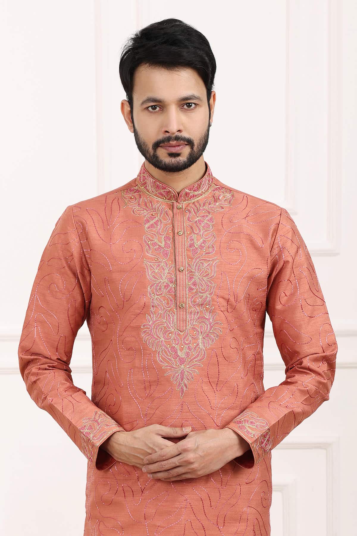 Art Banarasi Silk Kurta Pajama In Rust Pink colour KP1230431 B