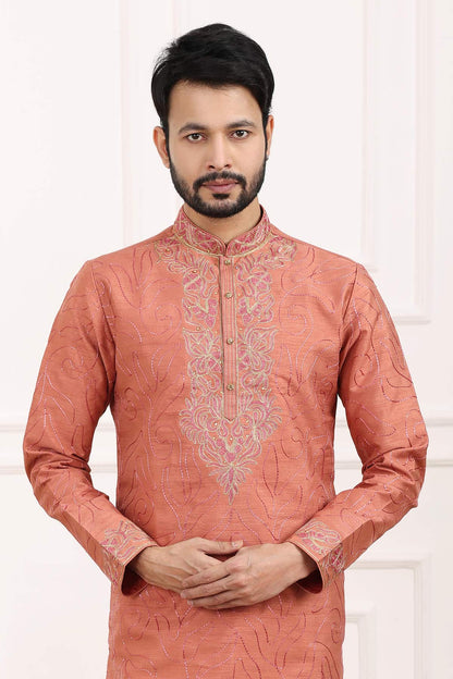 Art Banarasi Silk Kurta Pajama In Rust Pink colour KP1230431 B