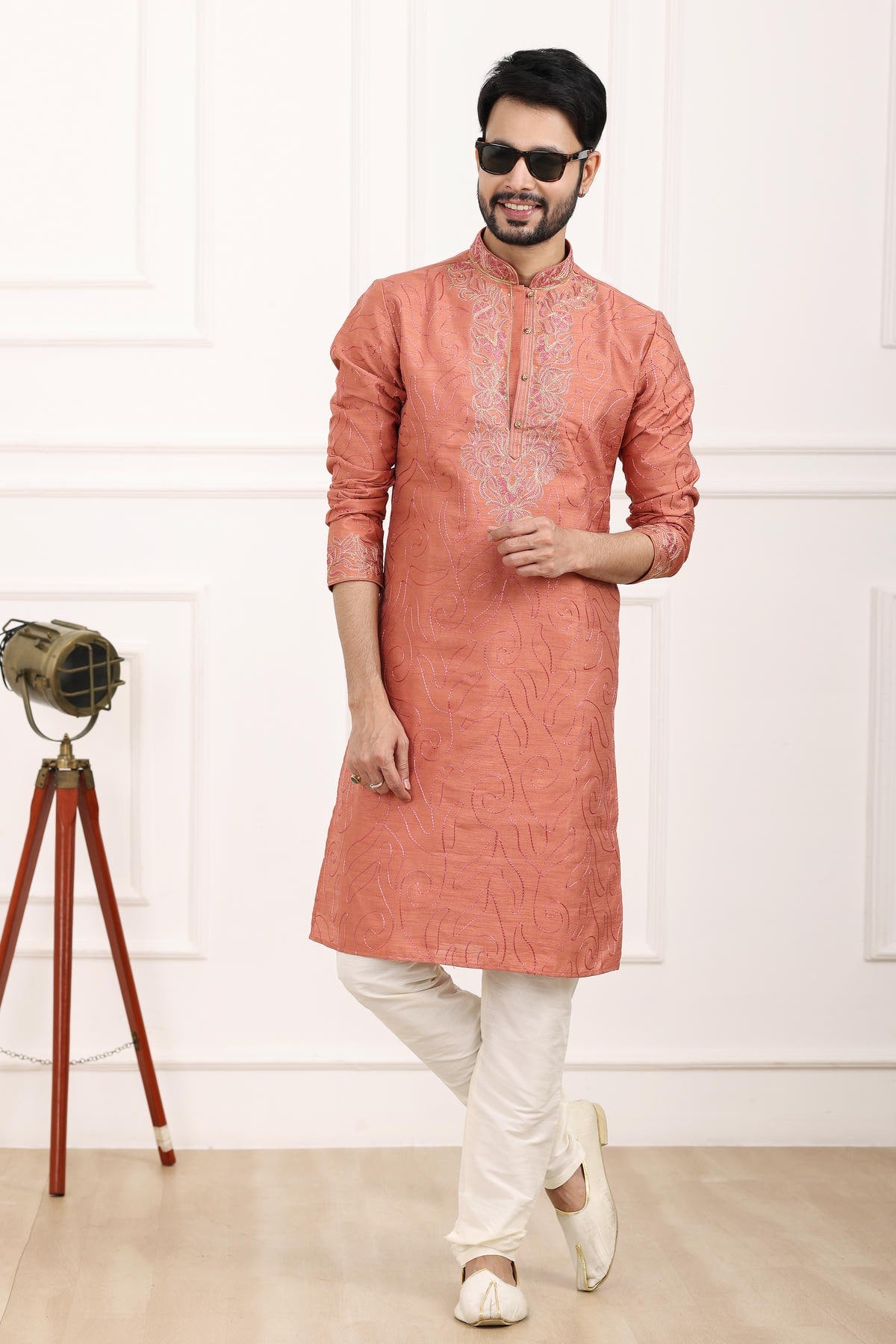 Art Banarasi Silk Kurta Pajama In Rust Pink colour KP1230431 C