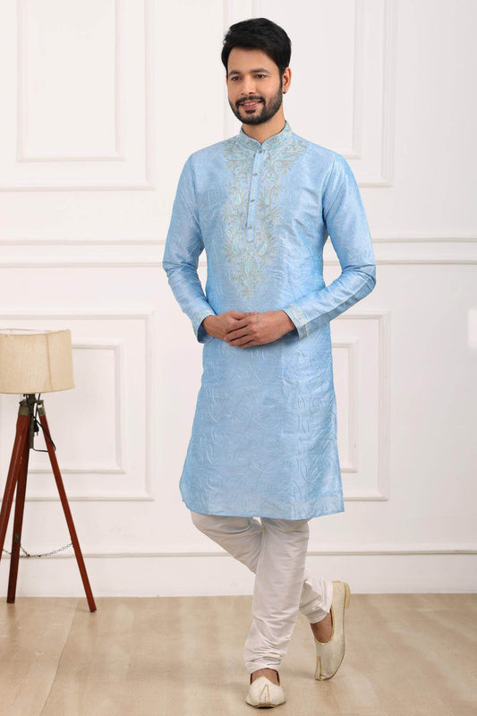 Art Banarasi Silk Kurta Pajama In Sky Blue colour KP1230426 A