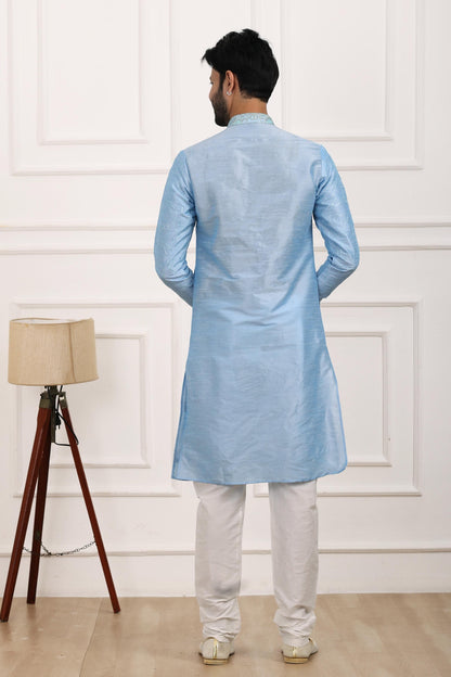 Art Banarasi Silk Kurta Pajama In Sky Blue colour KP1230426 D
