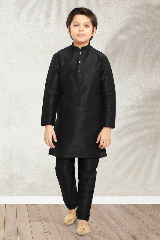 Art Banarasi Silk Solid Black Colour Kurta Pajama