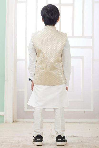 Art Silk Beige Cream Colour Thread Embroidery Work 3 Pcs Jacket Set