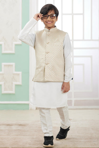 Art Silk Beige Cream Colour Thread Embroidery Work 3 Pcs Jacket Set