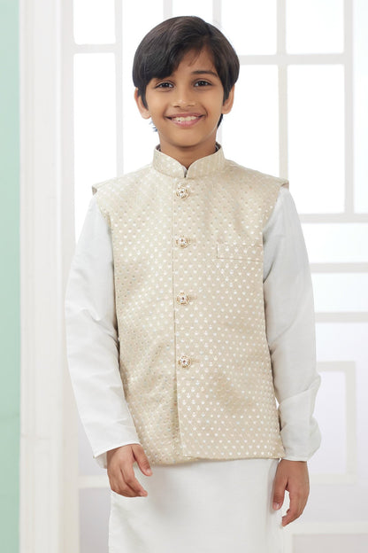 Art Silk Beige Cream Colour Thread Embroidery Work 3 Pcs Jacket Set