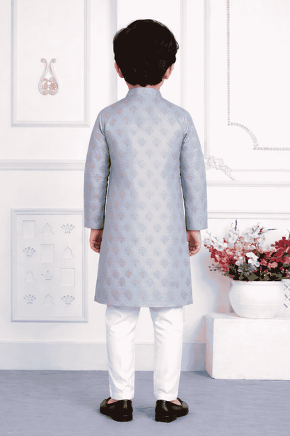 Art Silk Blue Colour Pintux Work Kids Kurta Pajama