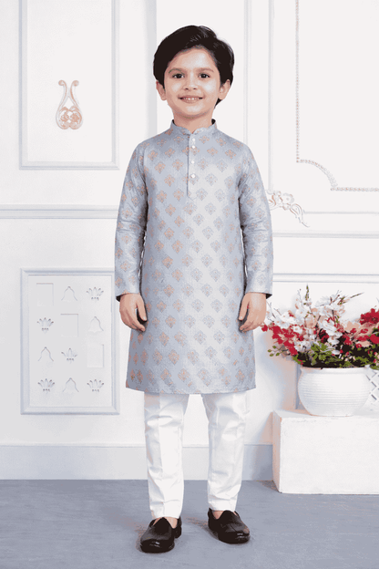 Art Silk Blue Colour Pintux Work Kids Kurta Pajama