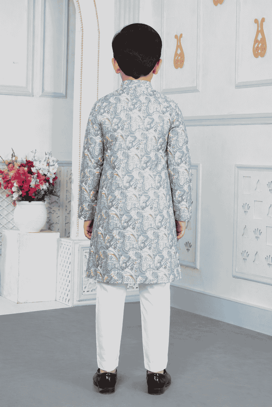 Art Silk Blue Colour Pintux Work Kids Kurta Pajama