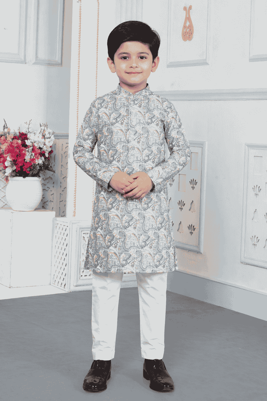 Art Silk Blue Colour Pintux Work Kids Kurta Pajama