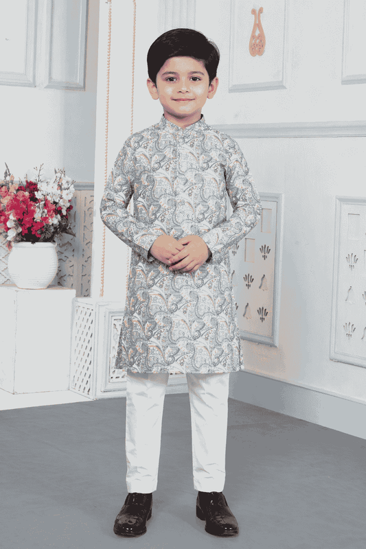 Art Silk Blue Colour Pintux Work Kids Kurta Pajama