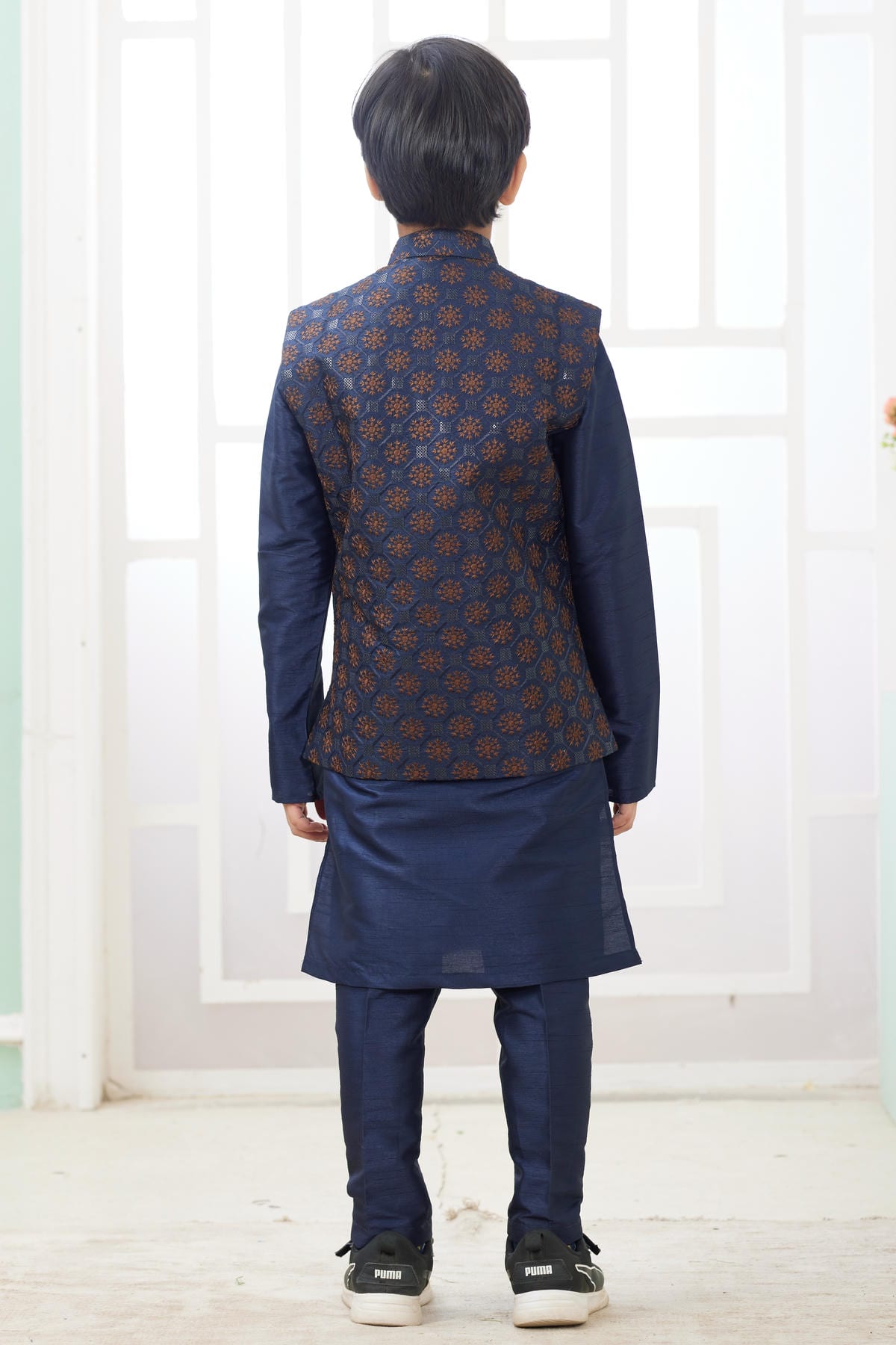 Art Silk Blue Colour Thread Embroidery Work 3 Pcs Jacket Set