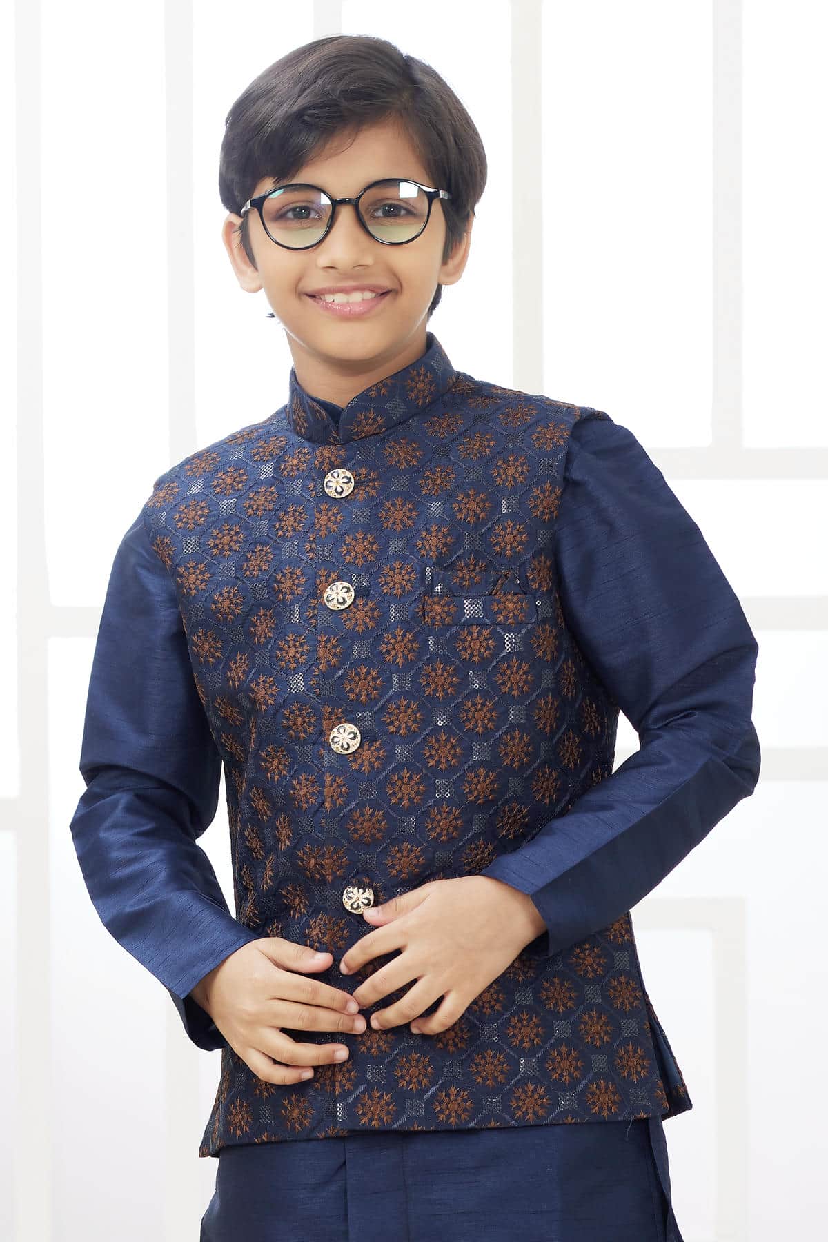 Art Silk Blue Colour Thread Embroidery Work 3 Pcs Jacket Set