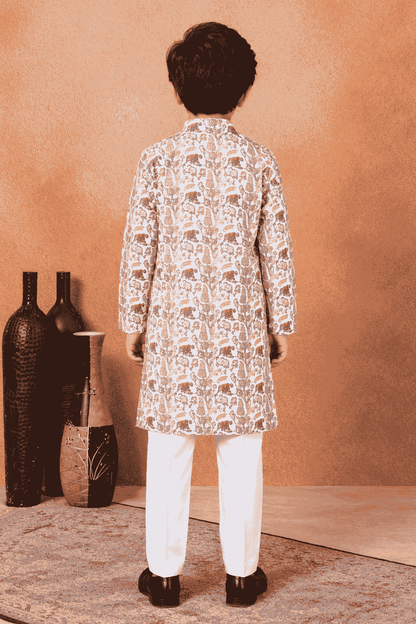 Art Silk Brown Colour Pintux Work Kids Kurta Pajama