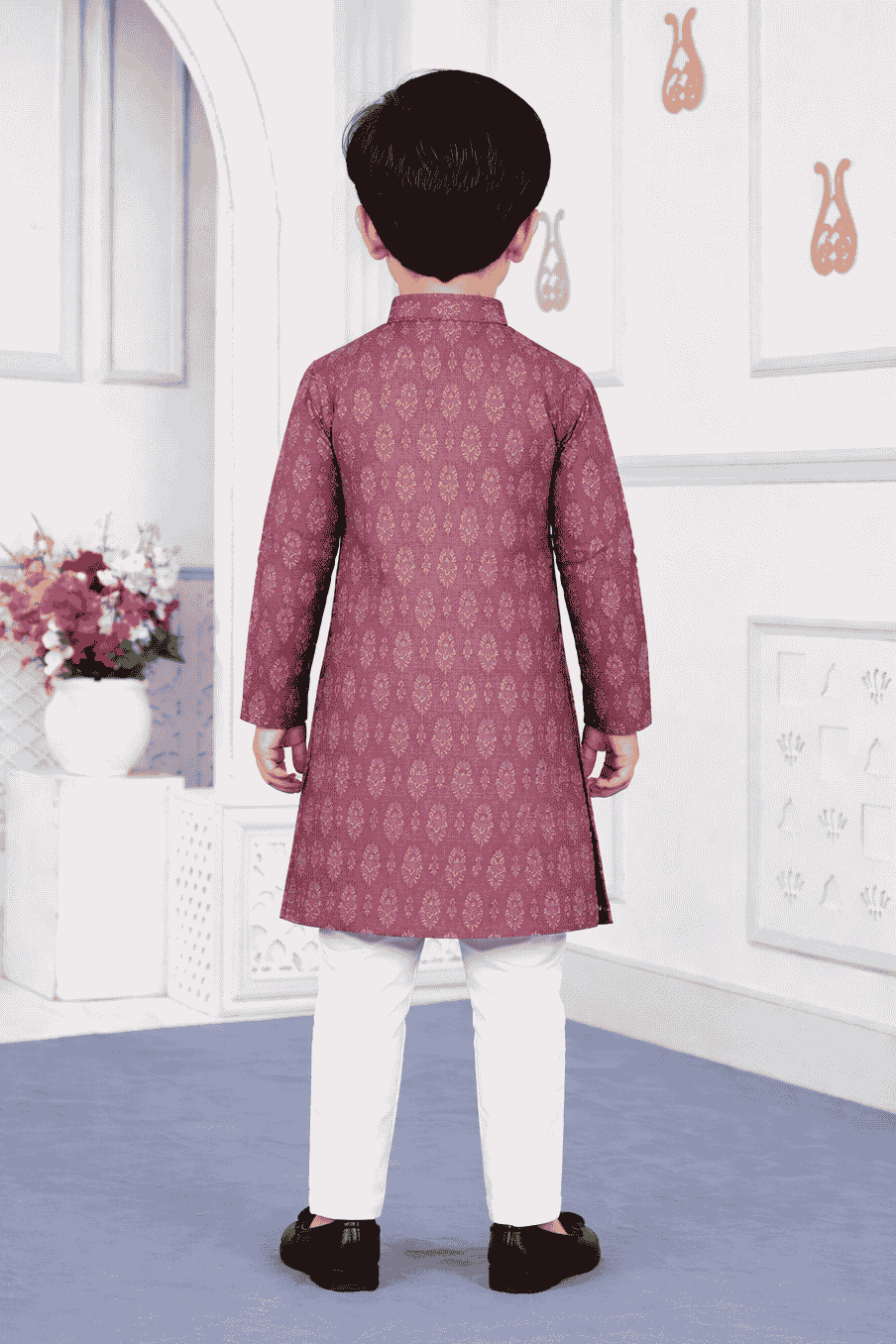 Art Silk Brown Colour Pintux Work Kids Kurta Pajama