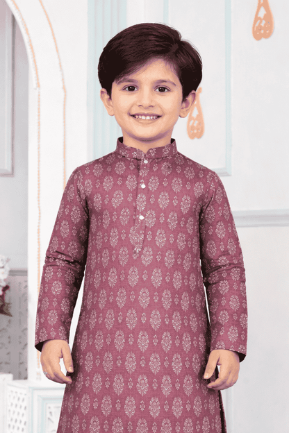 Art Silk Brown Colour Pintux Work Kids Kurta Pajama