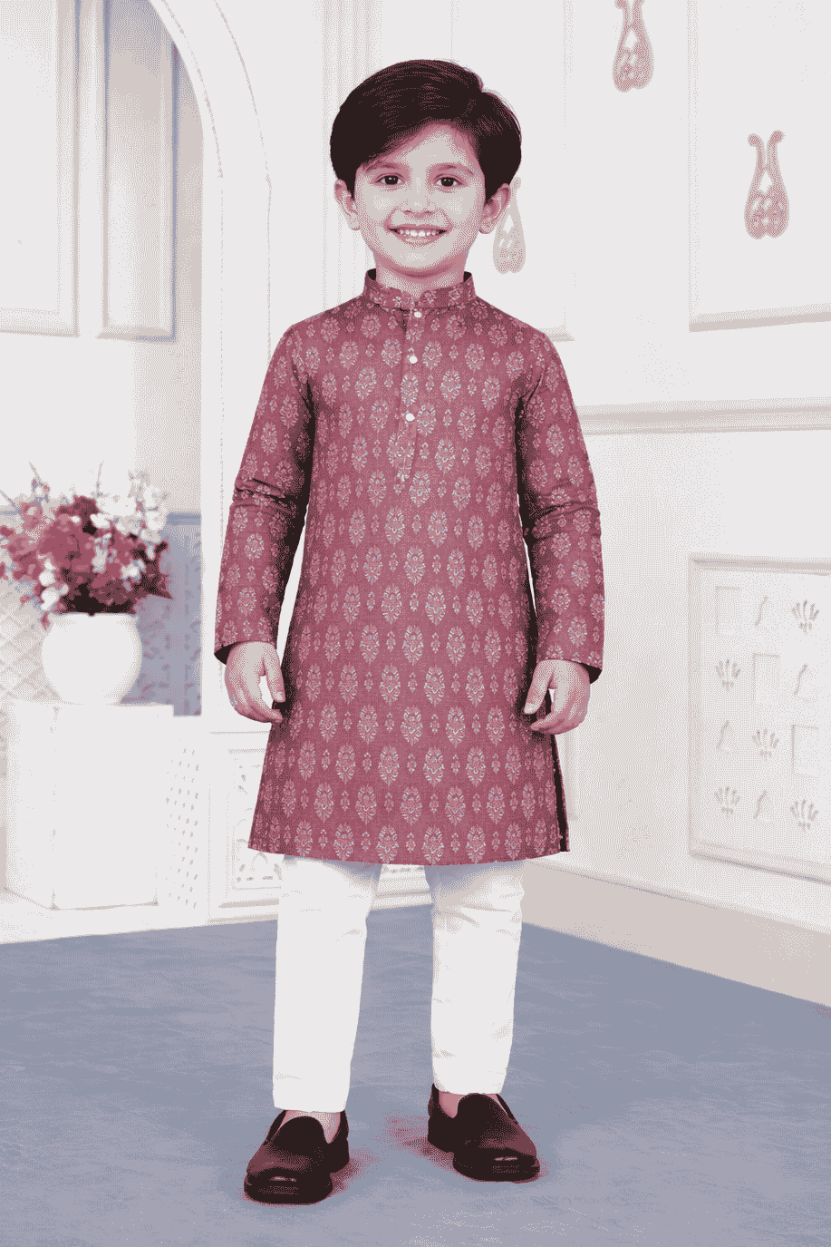 Art Silk Brown Colour Pintux Work Kids Kurta Pajama