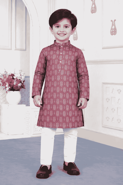 Art Silk Brown Colour Pintux Work Kids Kurta Pajama