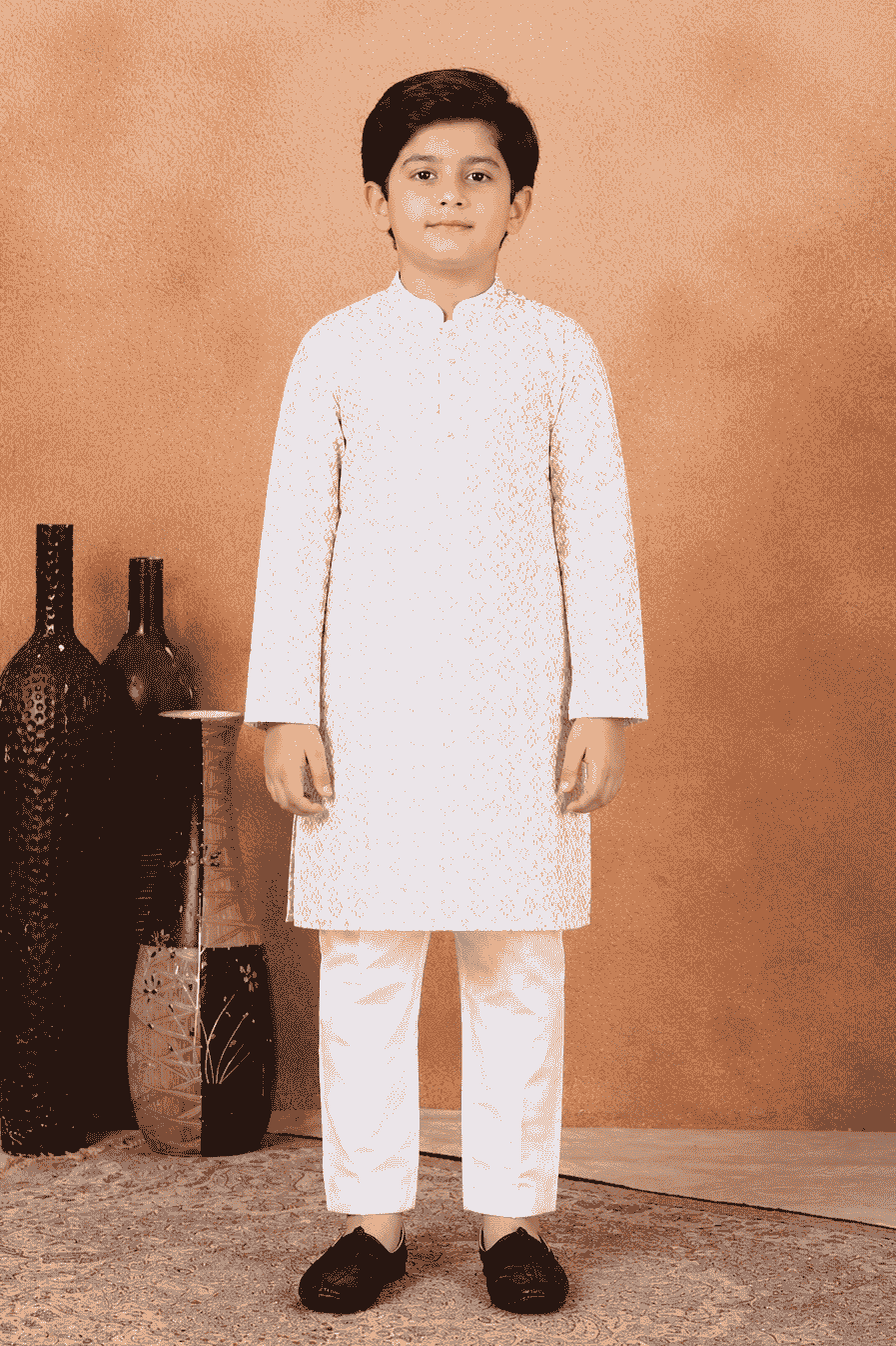 Art Silk Brown Colour Pintux Work Kids Kurta Pajama
