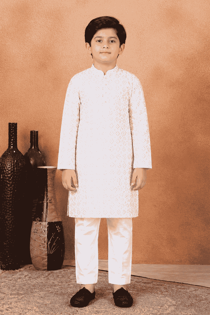 Art Silk Brown Colour Pintux Work Kids Kurta Pajama