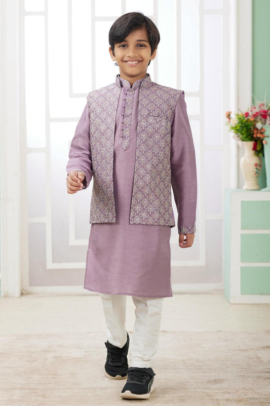 Art Silk Dark Onion Colour Thread Embroidery Work 3 Pcs Jacket Set