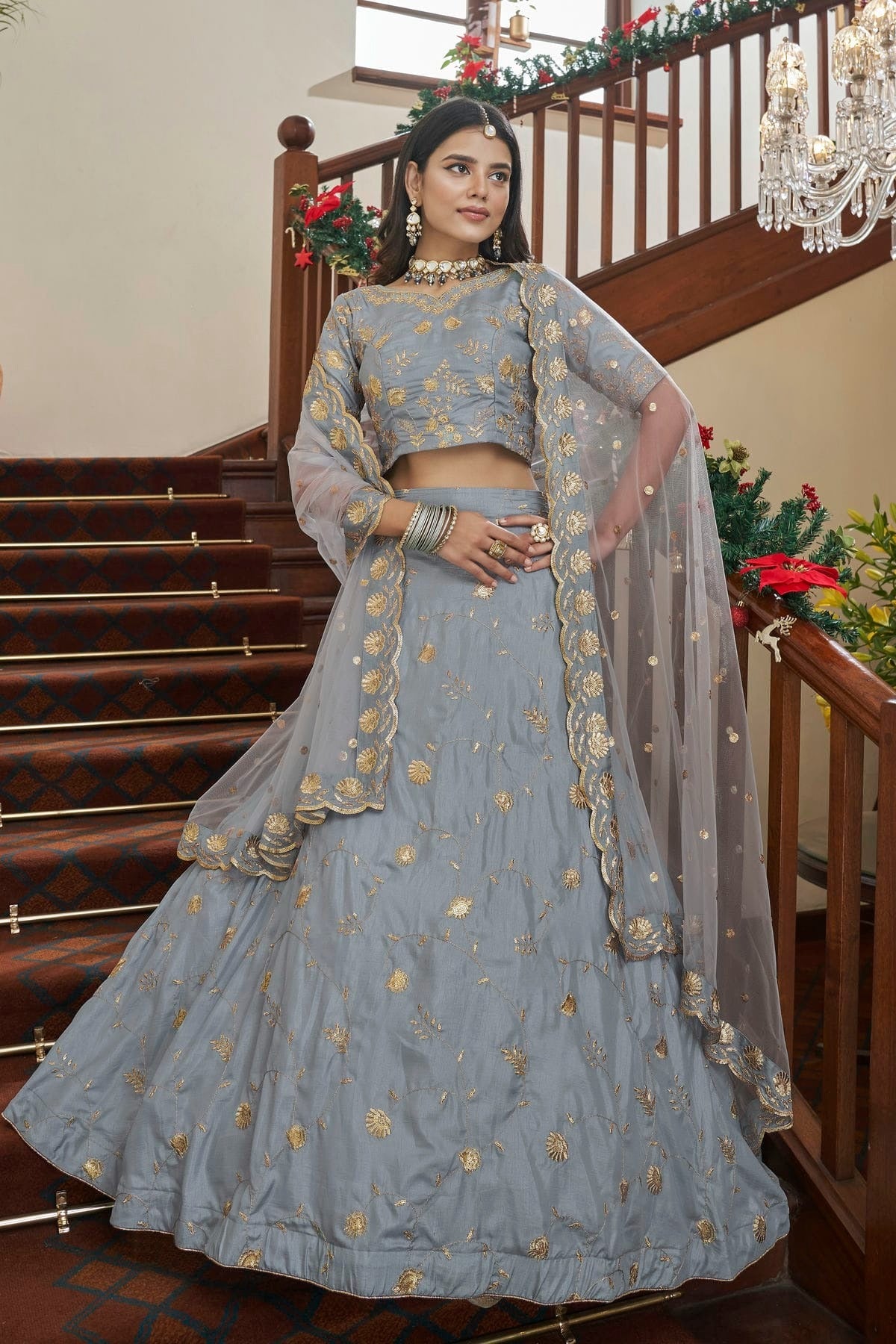 Art Silk Designer Lehenga Choli In Slate Blue Colour LC1270057 A