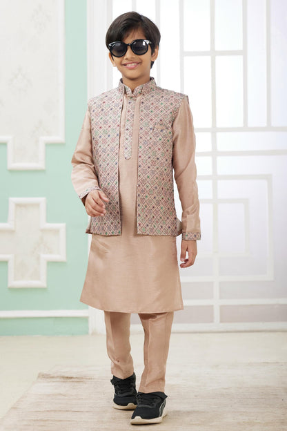Art Silk Dusty Peach Colour Thread Embroidery Work 3 Pcs Jacket Set
