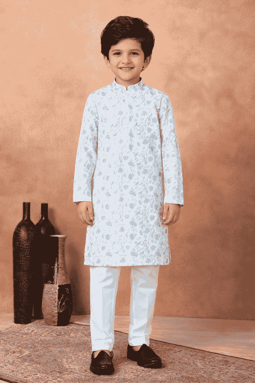 Art Silk Green Colour Pintux Work Kids Kurta Pajama