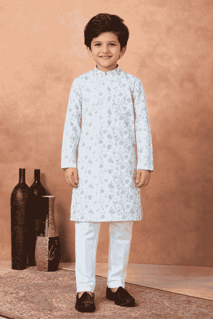 Art Silk Green Colour Pintux Work Kids Kurta Pajama
