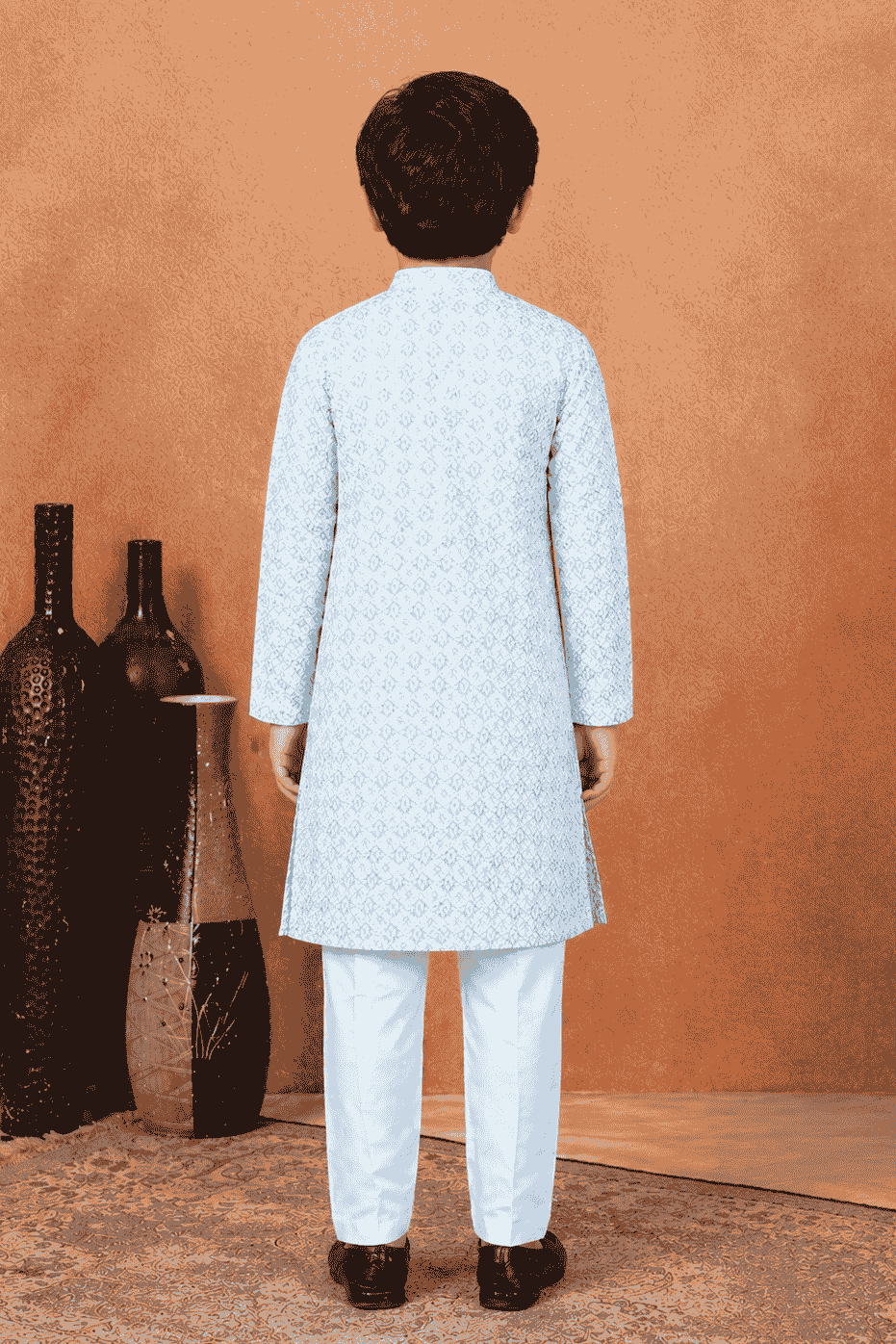 Art Silk Green Colour Pintux Work Kids Kurta Pajama