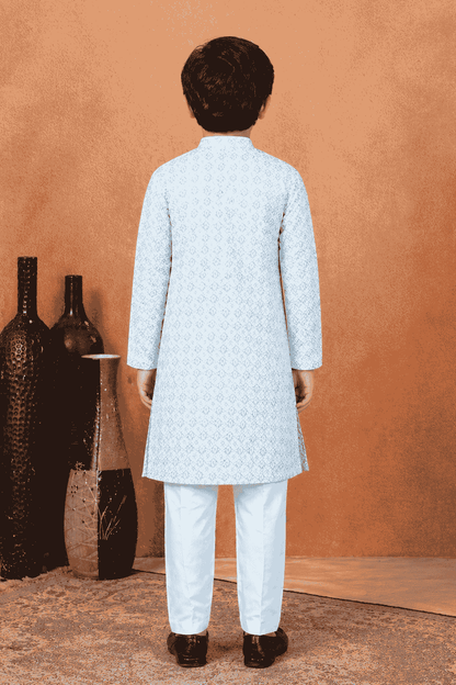 Art Silk Green Colour Pintux Work Kids Kurta Pajama