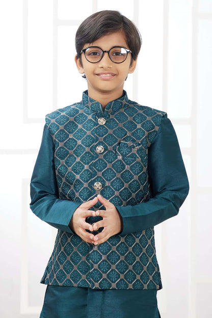 Art Silk Green Colour Thread Embroidery Work 3 Pcs Jacket Set