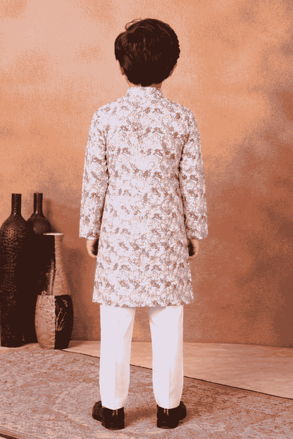 Art Silk Grey Colour Pintux Work Kids Kurta Pajama