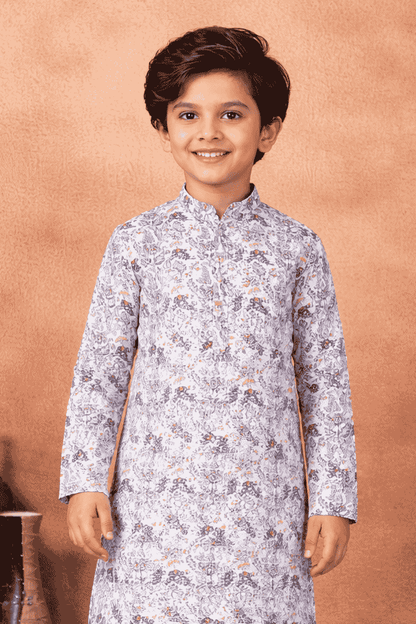 Art Silk Grey Colour Pintux Work Kids Kurta Pajama