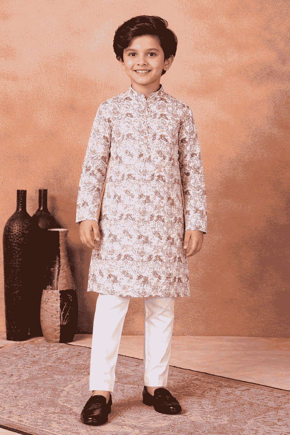 Art Silk Grey Colour Pintux Work Kids Kurta Pajama