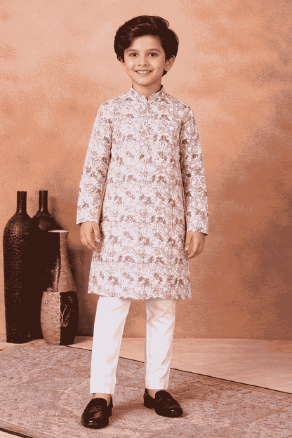 Art Silk Grey Colour Pintux Work Kids Kurta Pajama