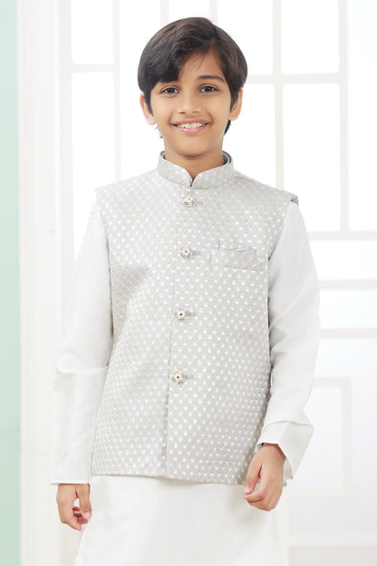 Art Silk Grey Colour Thread Embroidery Work 3 Pcs Jacket Set