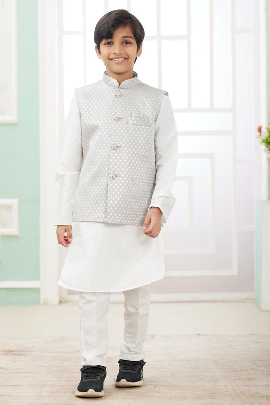 Art Silk Grey Colour Thread Embroidery Work 3 Pcs Jacket Set