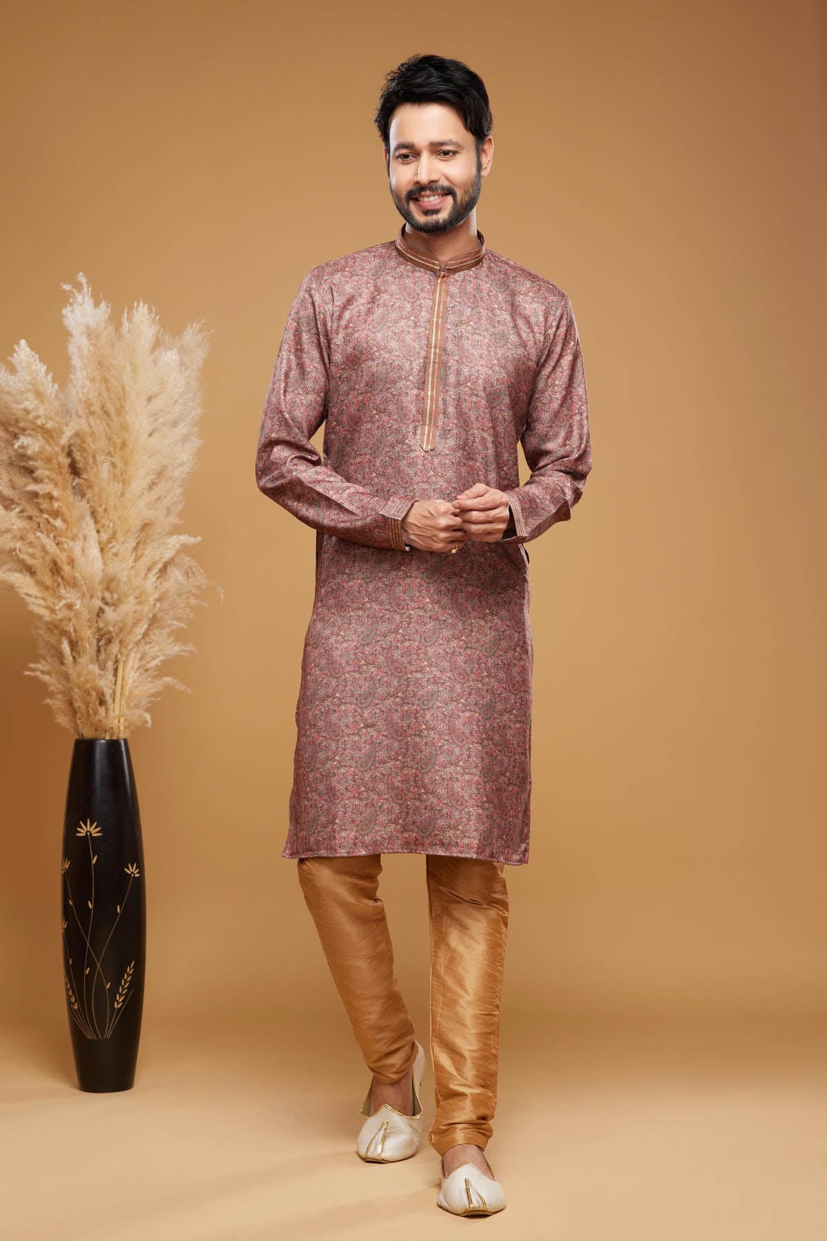 Art Silk Kurta Pajama In Onion Pink colour KP1230443 A