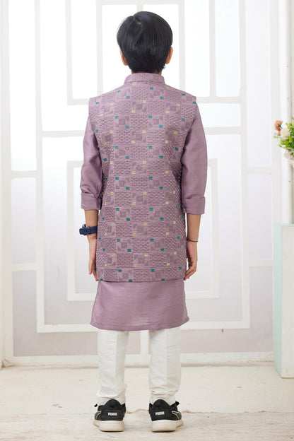 Art Silk Onion Colour Thread Embroidery Work 3 Pcs Jacket Set