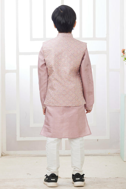 Art Silk Onion Colour Thread Embroidery Work 3 Pcs Jacket Set