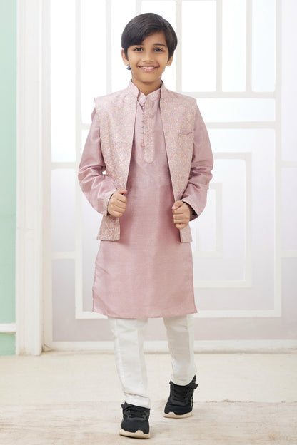 Art Silk Onion Colour Thread Embroidery Work 3 Pcs Jacket Set