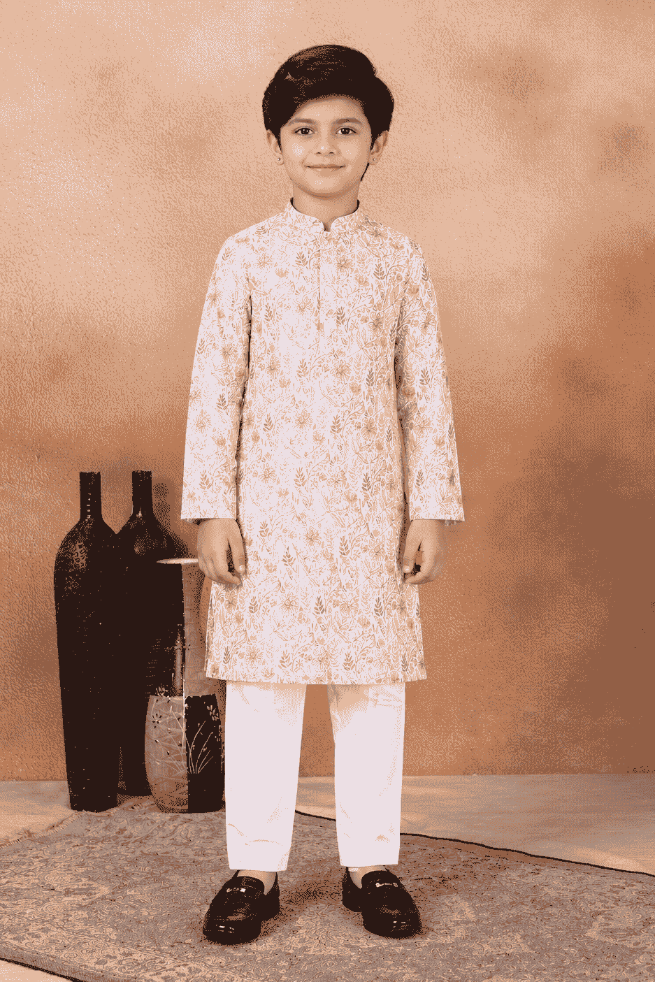 Art Silk Pink Colour Pintux Work Kids Kurta Pajama