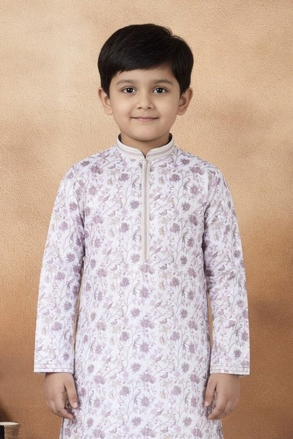 Art Silk Pintux Work Purple Colour Kids Kurta Pajama