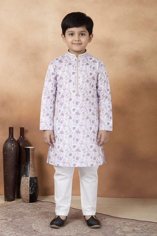 Art Silk Pintux Work Purple Colour Kids Kurta Pajama